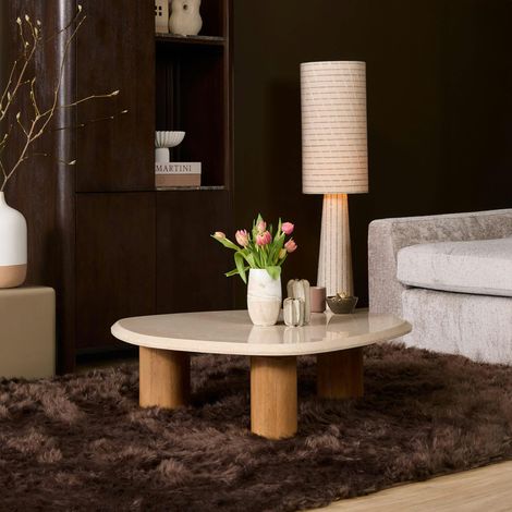 Table basse travertin bois design organique 100 cm DUOMO (1/5)
