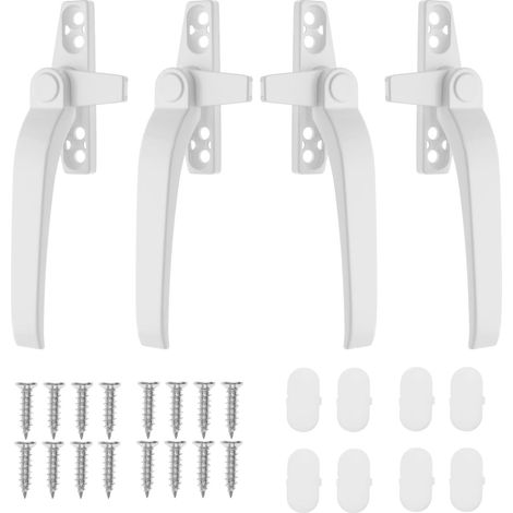 Lot de 4 poignées de fenêtre de rechange droite/gauche en alliage de zinc avec vis de fixation, interrupteur de sécurité, blanc (1/5)