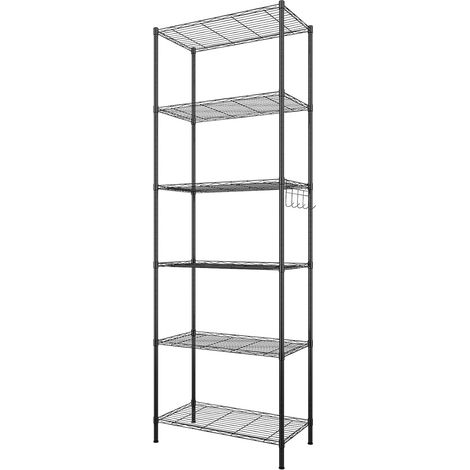 Étagère Rangement Etagere Garage 6 Niveaux Étagère de Cuisine en métal avec Crochets latéraux Chromé 54 x 29 x 160 cm,Noir (1/5)
