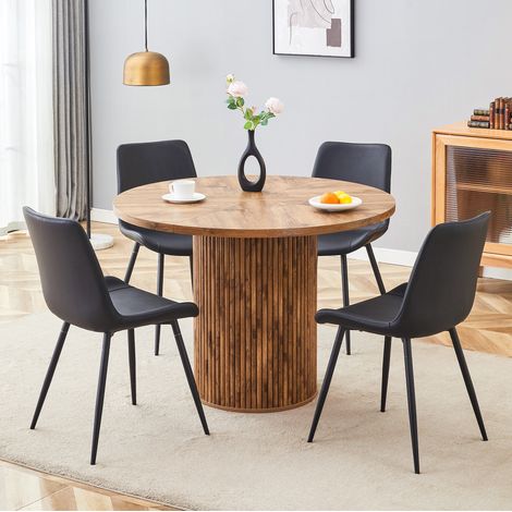 Esstisch Set rund 100 cm mit 4 Stühlen MDF Holzoptik OKMYHOME (1/5)