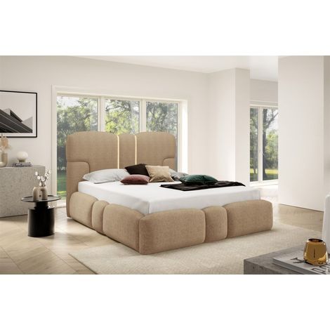 Polsterbett Schlafzimmerbett JORDAN 120x200cm Komplettset in Stoff Doha Braun