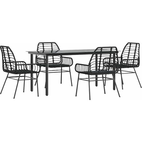 Maison Exclusive - Set Mobili da Pranzo per Giardino 5 pz Nero Polyrattan Vetro (1/5)