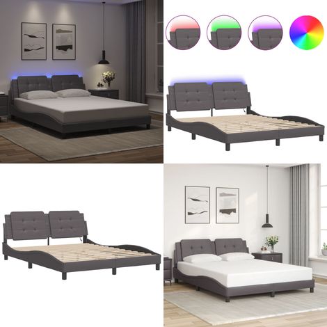 Cadre de lit avec LED sans matelas gris 160x200 cm - Cadre De Lit - Lit Design - Lit Avec Éclairage Led - Tête De Lit Rembourrée - Similicuir - Home & Living (1/5)