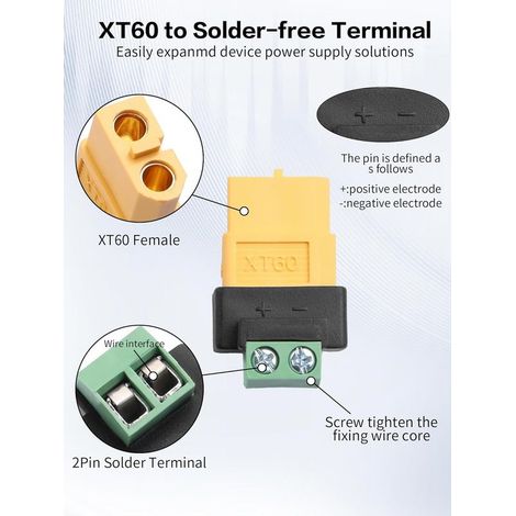 Packung mit 2 XT60-Schraubklemmenadaptern auf 2-poligen, 10A XT60-Stecker/Buchse auf lötfreien Stromstecker für Solarmodule, tragbare Stromstationen, Drohnen (1/5)