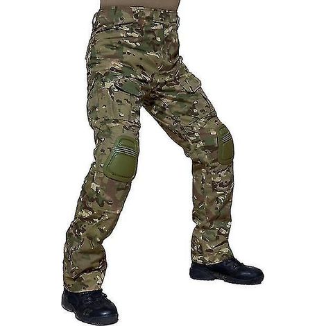 Pantalon militaire homme avec genouillères, pantalon tactique camouflage, pantalon de combat airsoft/armée/paintball - Fermeture éclair 3/4 (1/5)
