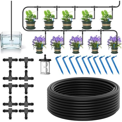 Automatic Drip Irrigation System Kit - 10m Hose, Filter, 10 Tee Fittings and 10 Drippers - Easy Install DIY Drip Irrigation Accessories for Potted Plants (1/5)
