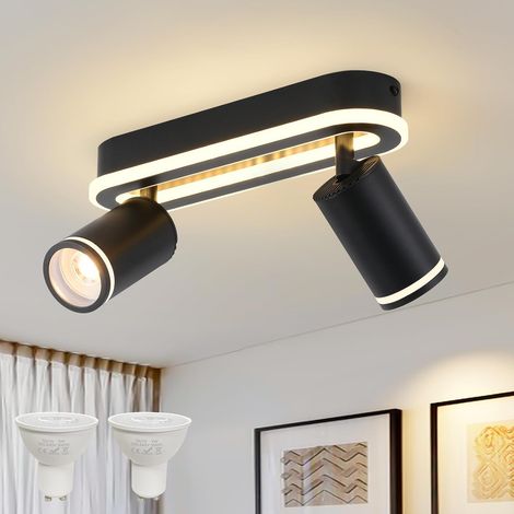 LED Ceiling Spotlight 2 Flames 15W+2x5W GU10 Spotlights, 3000K, Black (1/5)