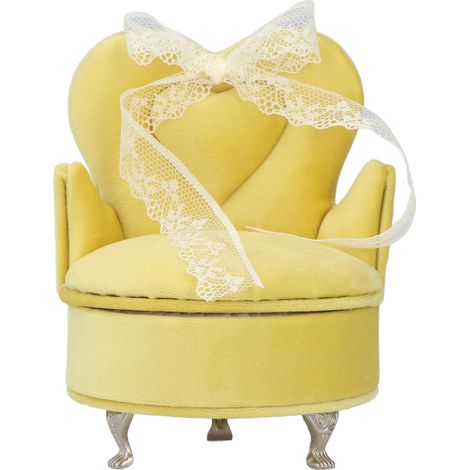 Fauteuil jaune crème en flanelle douce pour maison de poupée, boîte de rangement pour bijoux, décoration mini meuble (5,5 x 4,3 x 3,3 pouces) (1/5)
