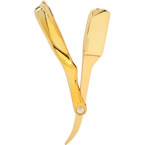 Rasoir droit pliable professionnel pour barbier, lame de rasage homme, porte-lame doré, finition or plaqué (1/5)