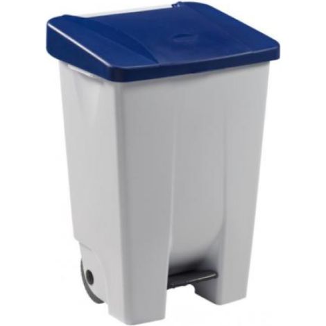 Poubelle mobile à pédale Mobily - 80l - bleu / blanc (1/4)