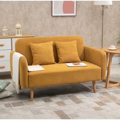 Divano a 2 posti 130x70x80 cm, con 2 cuscini, poggiapiedi regolabili, poliestere naturale (1/5)