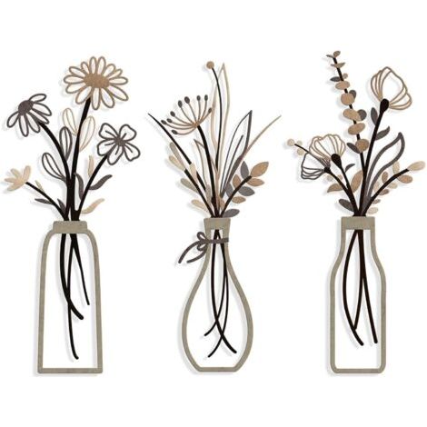 3 Pièces décorations murales métal Fleurs, Art Mural Minimaliste en Fil de Fer forgé, vases muraux Fleurs en métal,décoration Moderne pour Salon, Chambre, entrée, Salle à Manger,Durable et Soli (1/5)