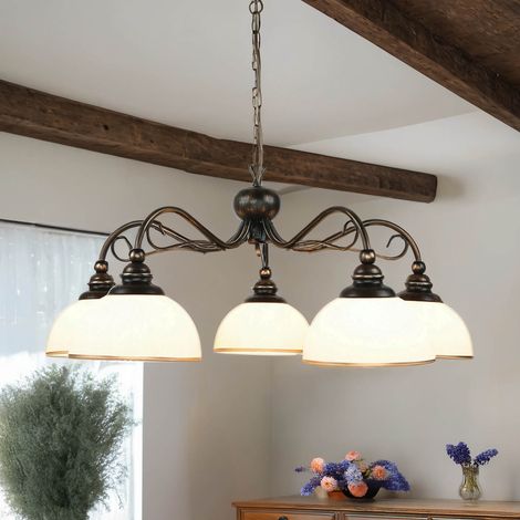 Hängelampe Jugendstil E27 Braun Glas Metall Wohnzimmer Pendelleuchte