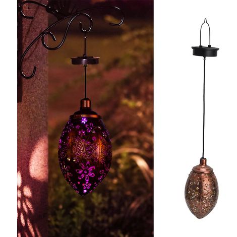 Lampe en fer forgé ajouré en forme de larme, alimentée à l'énergie solaire, avec modes d'éclairage blanc chaud/gradient RVB commutables. (1/5)