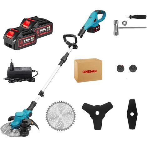 Cortacésped eléctrico, motor sin escobillas, manillar ajustable, 2 baterías, 1 cargador europeo. (1/2)