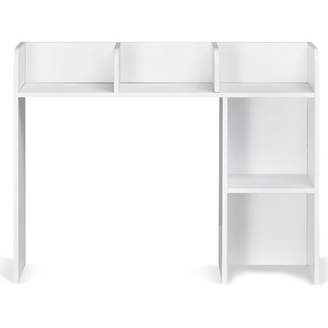 Mophorn Estantería de escritorio de 2 niveles, organizador de almacenamiento blanco de 37,2" x 9,5" x 28,9", estante de exhibición de madera con almohadillas antideslizantes