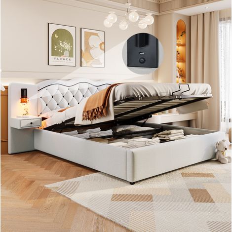 Polsterbett 180x200 mit Bettkasten USB Beige Leinen OKMYHOME (1/5)