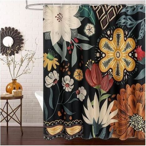 Duschvorhang mit böhmischem Blumenmuster, Duschvorhang aus tropischem Blätterstoff für eine schicke und elegante Badezimmerdekoration, abstrakter, farbenfroher Duschvorhang mit Blumenmuster (1/5)