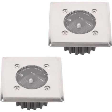 Set of 2 recessed LED solar ground spotlights – Square 8.5 x 8.5 cm – Stainless steel – IP44 – 8-hour battery life (1/5)