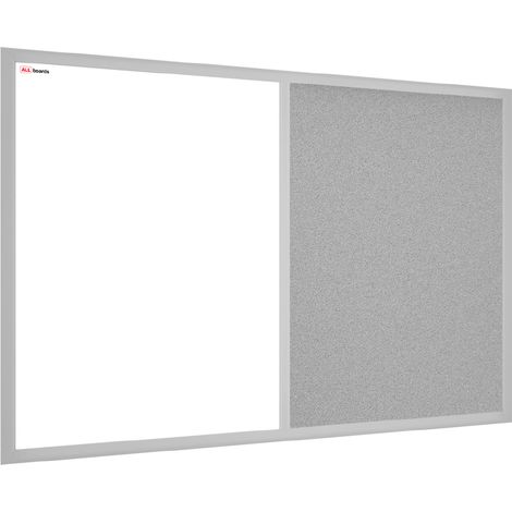 Tableau Combi 2 en 1, Blanc Magnétique Effaçable à Sec et en Liège Gris avec Cadre en Bois Gris 60x4