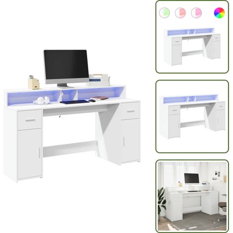 LED-Schreibtisch Weiß 160x55x91 cm Holzwerkstoff - Schreibtisch - Schreibtische - Bürotisch - Arbeitstisch (1/5)
