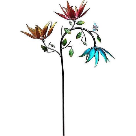 Grande girouette en métal représentant des fleurs et des papillons, sculpture pour la décoration de jardin. (1/5)