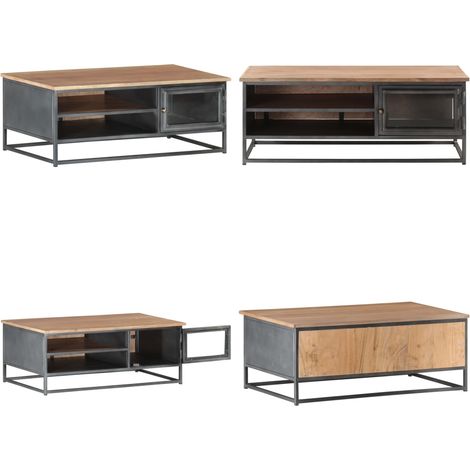 Table basse Gris 90x50x35 cm Bois d'acacia massif - Table Basse - Meuble Salon - Table D'appoint - Acacia Massif - Table Bois - Home & Living (1/5)