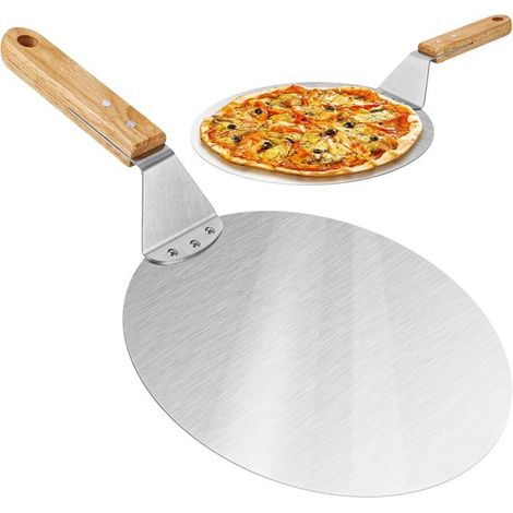 Runder Pizzastein aus Edelstahl mit Holzgriff, 25,5 × 25,5 cm – für Pizza, Flammkuchen, Brot (1/5)