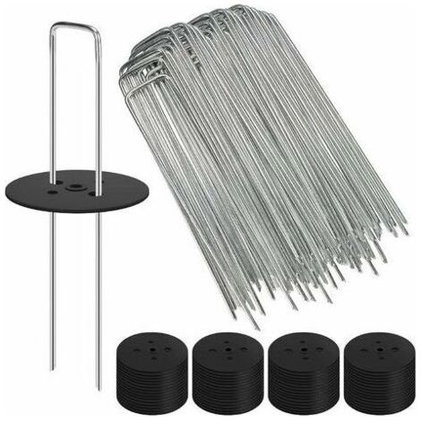 BUNTHAUS Paillage pour plante Lot de 60 agrafes de jardin paysager de 15 cm + 60 joints d'étanchéité, piquets de sol galvanisés en forme de U de calibre 11 pour tissu anti mauvaises herbes, tuyau d'ir (1/5)
