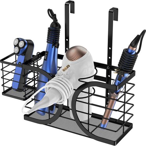 Supporto per asciugacapelli 3 in 1 per strumenti per lo styling dei capelli/montaggio a parete, anta di mobile o scrivania - Supporto per ferro arricciacapelli regolabile in altezza