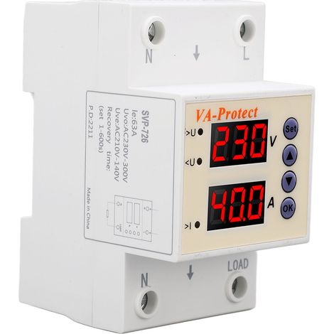 Protecteur de sur/sous-tension 220V AC, réarmement automatique, disjoncteur domestique ajustable 63A avec protection contre les fuites (1/5)