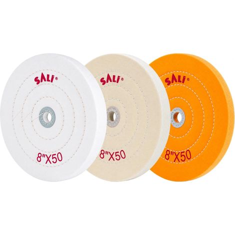 Lot de 3 disques de polissage pour meuleuse d'établi, 20,3 cm, jaune, blanc grossier, blanc moyen, fin (50 plis) pour tampon de polisseuse de 1,6 cm (1/5)