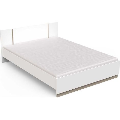 Lit 2 places couchage 140x/200 couleur blanc mat / chêne - Largeur 148,3 x Profondeur 204,3 x Hauteur 71,7 cm (1/5)