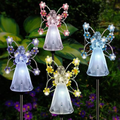 2 Pièces Lumières Solaires Angéliques LED, Décorations Extérieures Étanches pour Jardin, Halloween et Noël