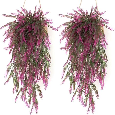 Lot de 2 fougères artificielles violettes, plantes décoratives d'extérieur pour fêtes, mariages, cuisine, jardin, bureau. (1/5)