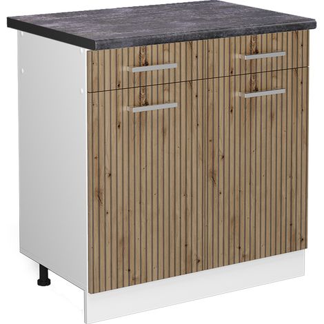 Mueble bajo de cocina R-Line, Roble artesanal, 80 cm , ET Antracita, Vicco