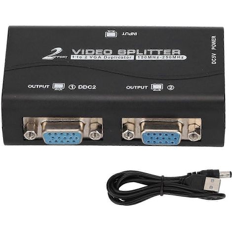 Répartiteur VGA 1 entrée/2 sorties, alimenté par USB 250 MHz, répartiteur vidéo 1920x1440/1080P pour une duplication d'écran de haute qualité. (1/5)
