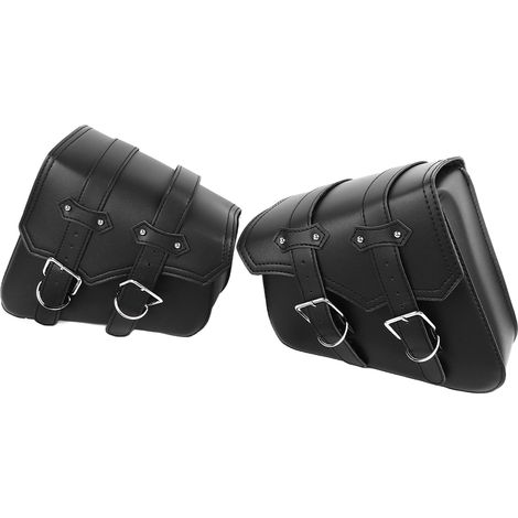 Set aus 2 Motorradsatteltaschen aus schwarzem PU-Leder, großes Fassungsvermögen, wasserdicht, für Motorradschwinge (1/5)