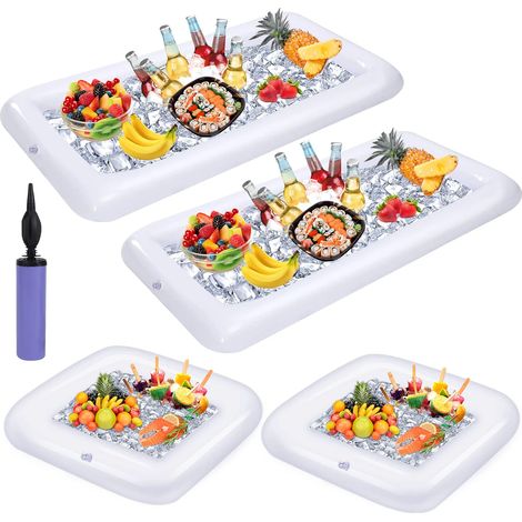 Lot de 4 bars à glaces gonflables - Buffet flottant pour pool party avec glacière et plateaux repas, pompe incluse - Accessoires de fête d'été (1/5)