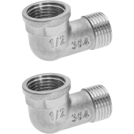 2pcs BSP 1/2 Pouce en Acier Inoxydable Filetage Mâle à Filetage Femelle Raccords de Plomberie Coude Réducteurs Internes et Externes pour Raccordement Sanitaire de Conduite d'eau (1/4)