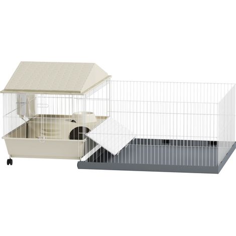 Cage cochon d'inde cage pour petits animaux avec parc amovible tapis imperméable mangeoire à foin 108 x 71 x 57 cm beige (1/5)
