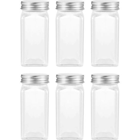 (6 Stück) Quadratische Gewürzgläser aus Glas mit Deckel zur Aufbewahrung von Gewürzen, Kräutern und Würzmitteln (1/5)