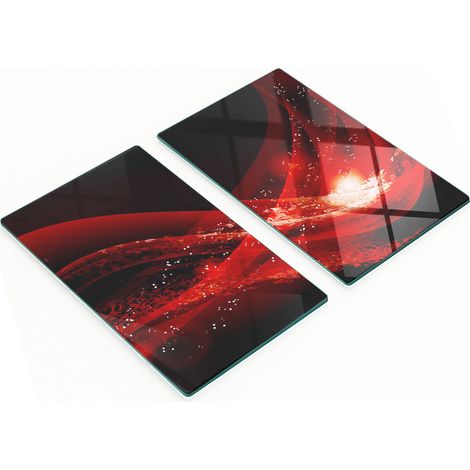 Juego de dos tablas de cocina decorativas de vidrio con dise帽o abstracto, 2x30x52 cm.