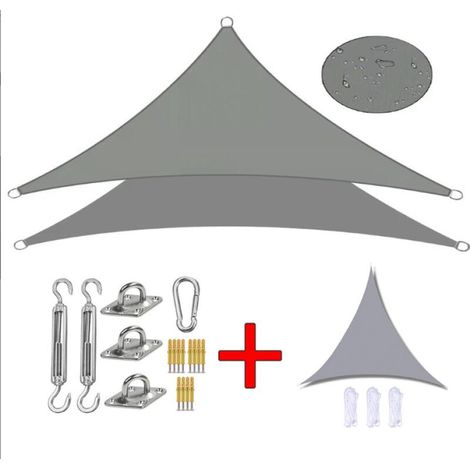 3x3x3 m Dreieckiges Sonnensegel mit Befestigungsset, wasserdichtes dreieckiges Schattierungstuch, kein Bohren erforderlich, geeignet für Terrassen (1/5)