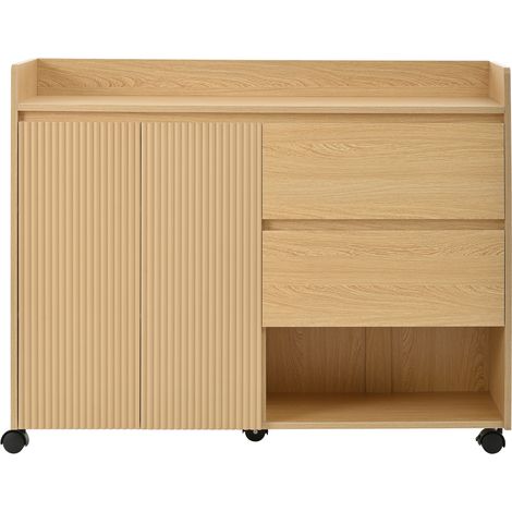 Zapatero móvil con ruedas con freno, baldas regulables, cajones, MDF natural (1/5)