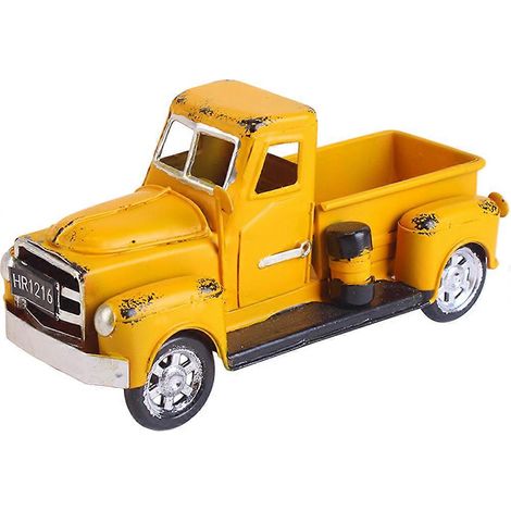 Décorations de Noël vintage : camion de Noël et mini sapin.-17X8X7.5CM-Yellow