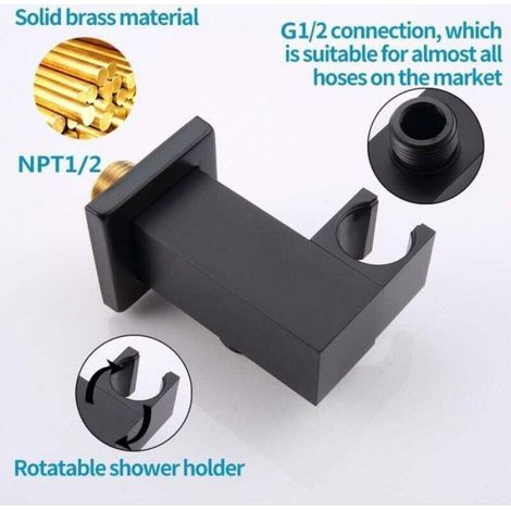 Support Mural Reglable Pour Pommeau De Douche - Laiton Noir - Raccord G1/2 - Ouverture 22 Mm - Rotation 360° - 1 Piece (1/4)