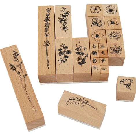 Ensemble de 22 tampons en bois et caoutchouc, motif végétal, kit de tampons à installer soi-même, idéal pour les loisirs créatifs, la correspondance, les agendas, la peinture, etc., Type 1 (1/5)