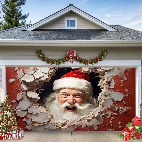 Affiche De Noël - Bâche Décorative Pour Porte De Garage - 180 x 400 cm - Polyester - Pour Décoration Intérieure Et Extérieure - 1 Pièce (1/5)