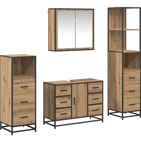 Juego de muebles de baño con cajón 4 pcs Roble artisan vidaXL